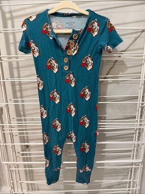 Posh peanut Teal Short-Sleeve One-Piece with Tiger Print